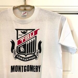 VTG TSU Montgomery Centennial 80s Tee‎ T-Shirt USA Fits Medium STAINS Paper Thin
